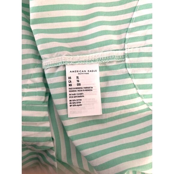 NWT AMERICAN EAGLE Top Size XL Long Sleeve Green White Striped Contrasting Cuffs - Picture 10 of 10
